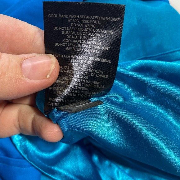 Ted Baker London Vibrant Blue V-Neck Ruffle Neck/Sleeves Cotton Cocktail Dress M - Picture 11 of 16